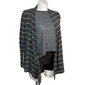 Rue21 Womens Cardigan Sweater Striped Open Drape Front Knit Stretch Gray Large